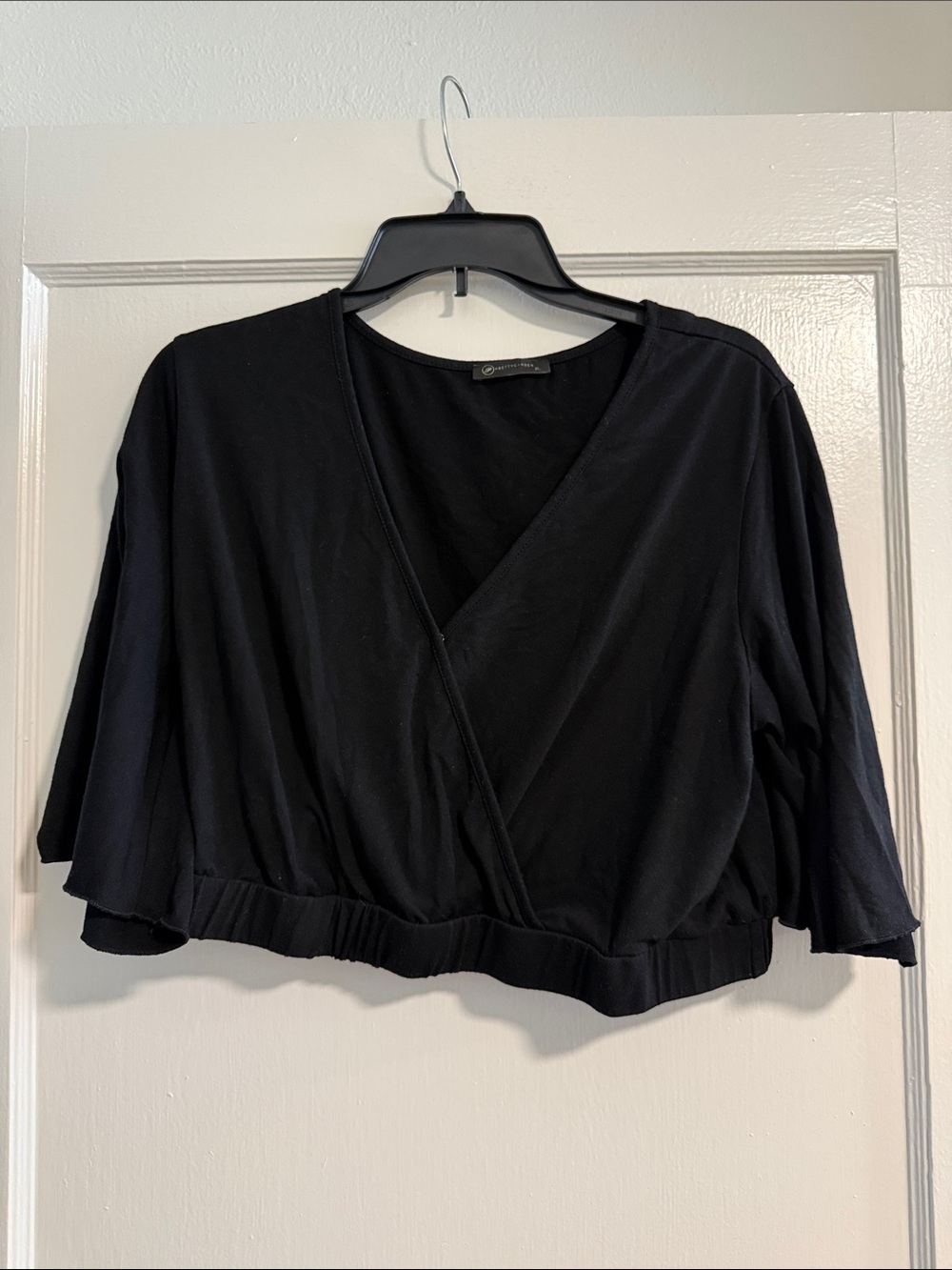Cropped Wrap-Front Top in Black